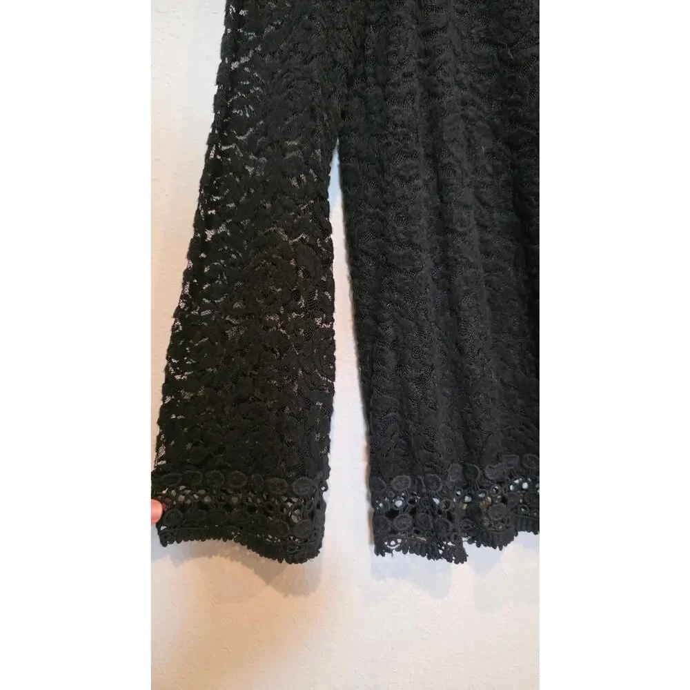HANNAH Black Floral Lace Top M - Layered Sheer Boho Romantic Rose Blouse - Picture 3 of 5